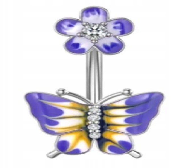 KOLCZYK DO PĘPKA CYRKONIE MOTYL MOTYLEK KWIATEK STAL SS316L
