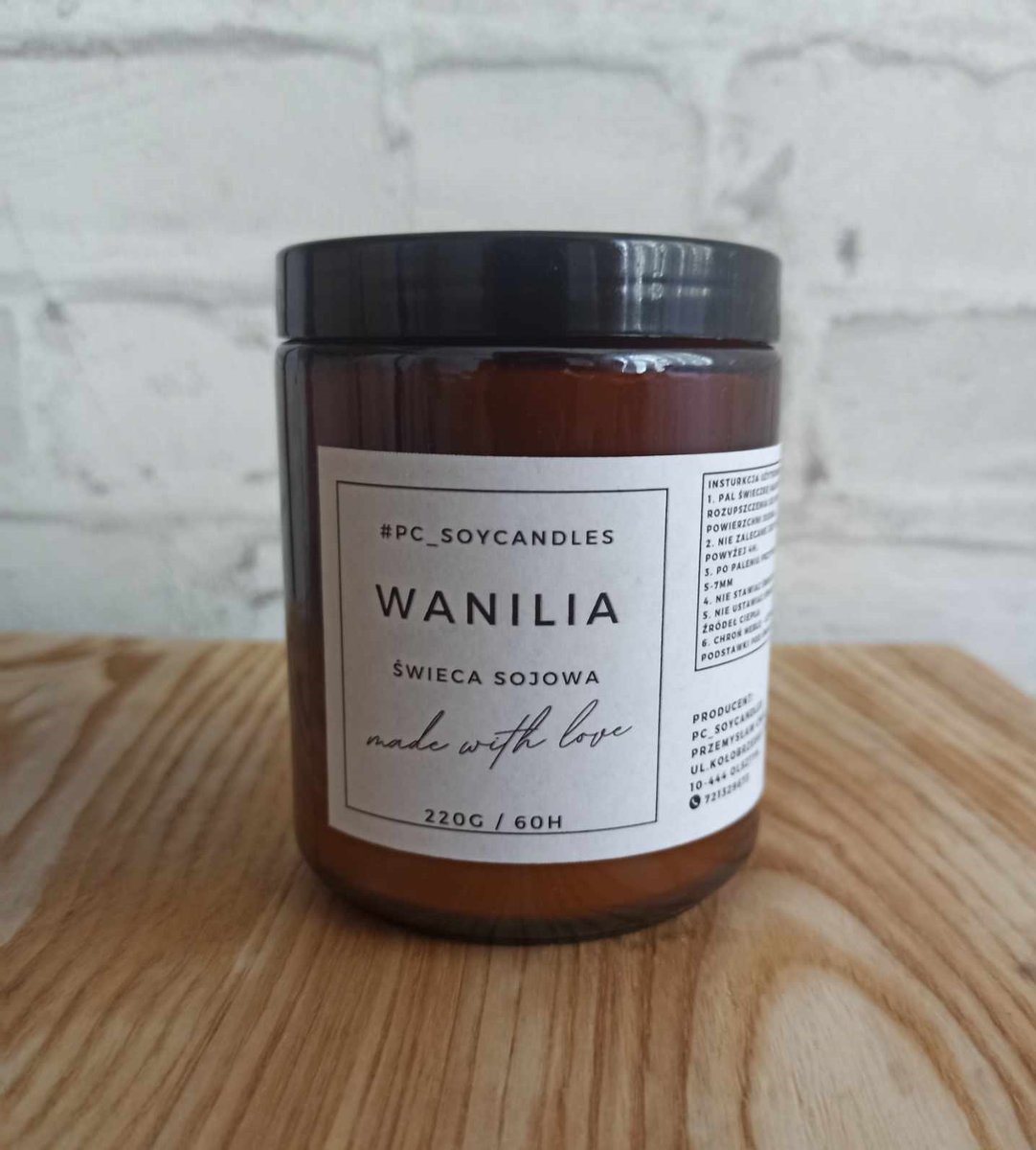 Świeca Sojowa Zapachowa Wanilia 250ml 60h Drewniany knot