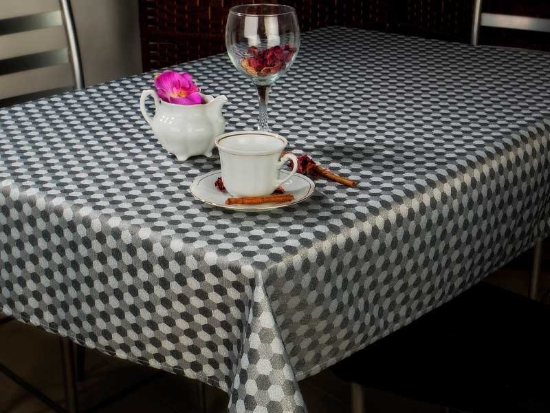 Obrus Plamoodporny Obszywany Grafit Srebro Czarny 2125-140x320 cm