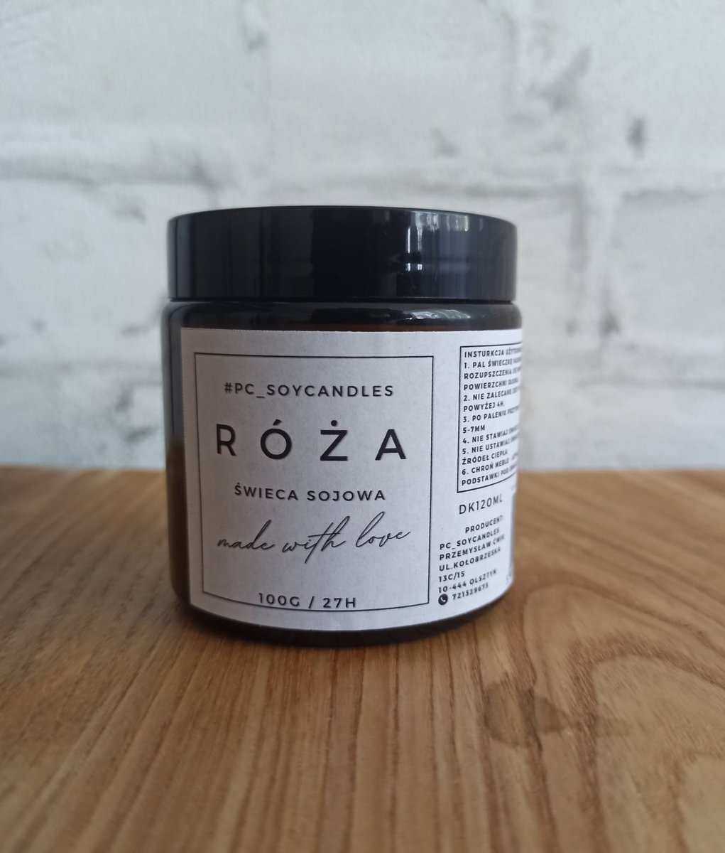 Świeca Sojowa Zapachowa Róża 120ml 27h Drewniany Knot