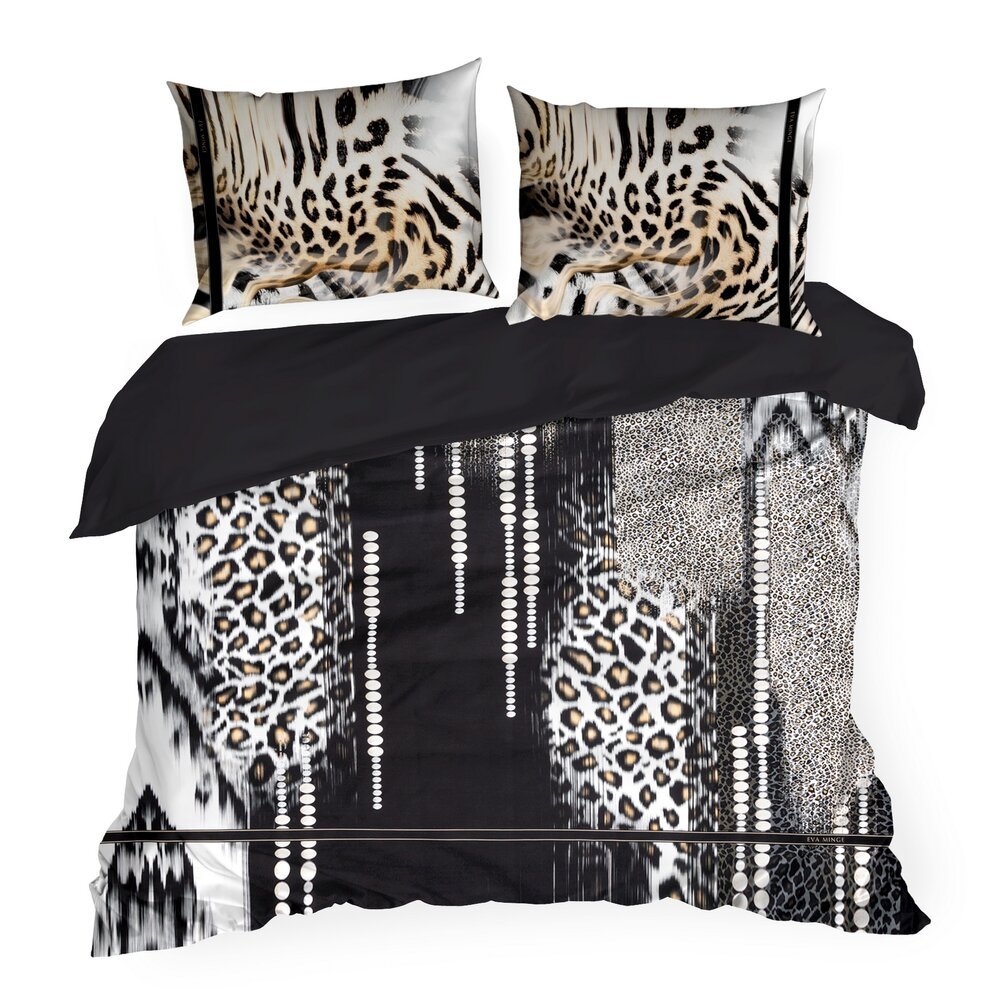 Pościel satynowa EVA 160x200 Eva Minge Eurofirany czarna jasnobrązowa zwierzęcy print cętki