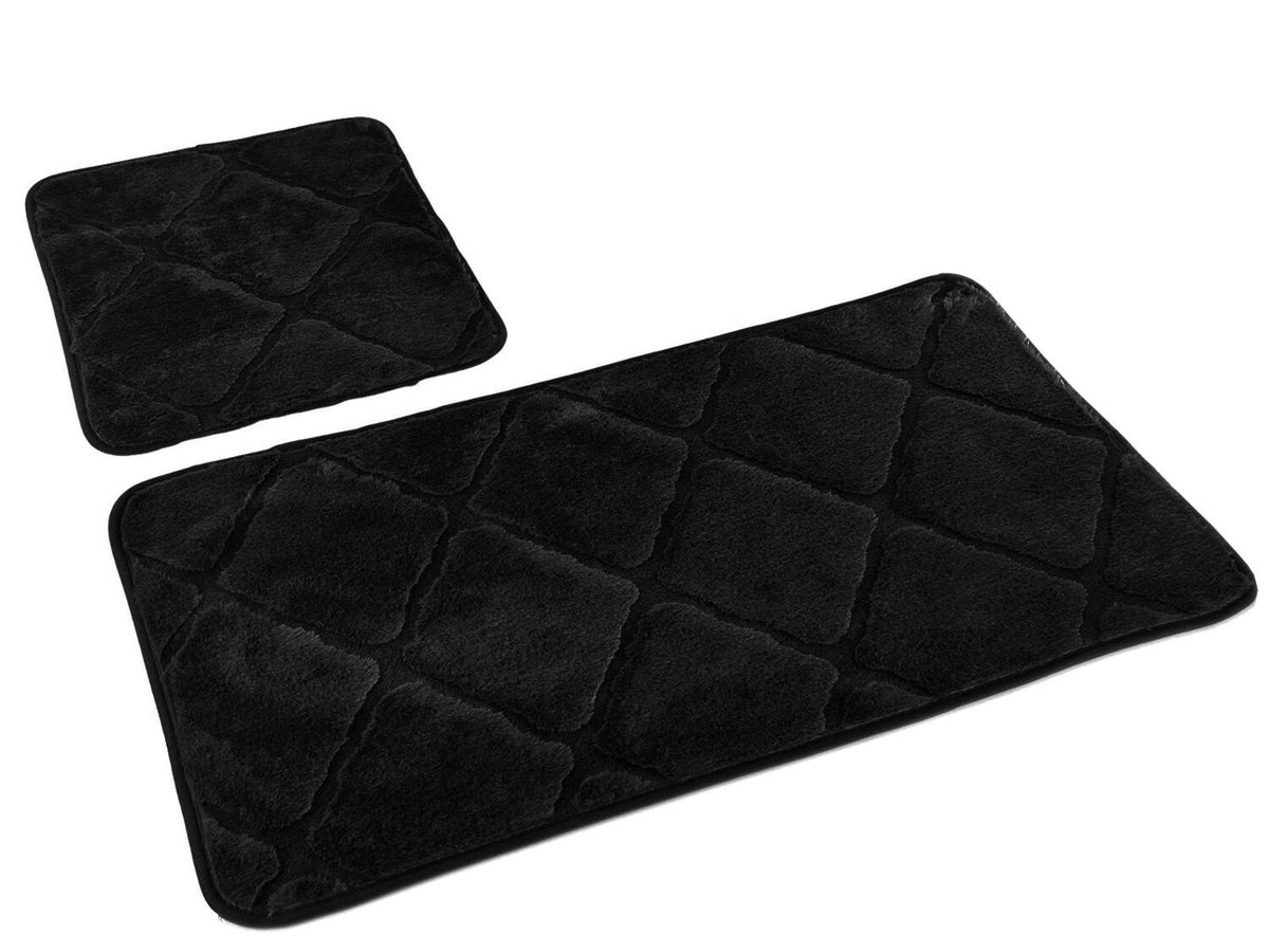 Dywaniki Łazienkowe Muna Czarny - Dwuczęściowy-2 cz. kpl.: Dywanik 45x75+ podkładka 45x35 cm