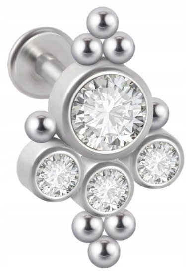 LABRET Śliczne Cyrkonie z Kuleczkami SS316L 1,2/8