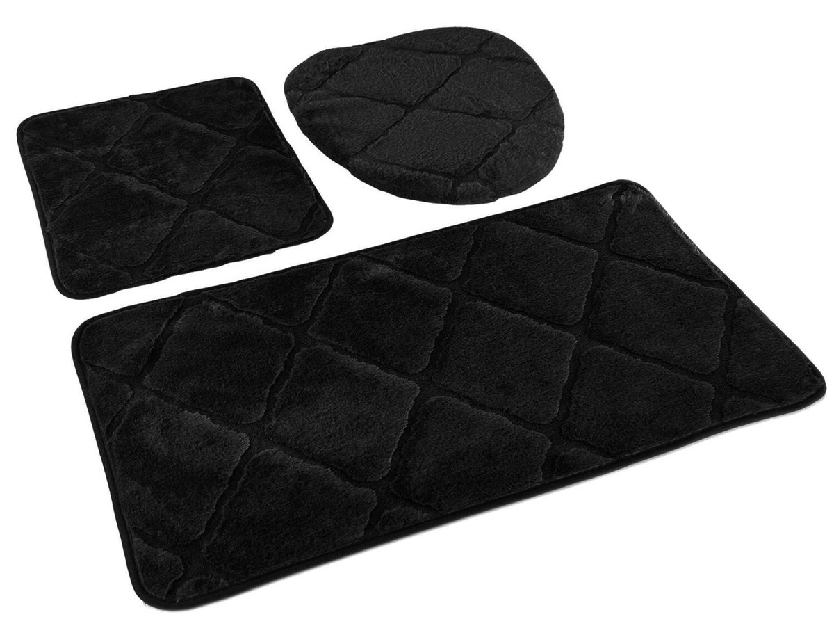 Dywaniki Łazienkowe Muna Czarny - Trzyczęściowy-3cz. kpl: Dywanik 45x75+ podkładka 45x35+ nakładka 44x38 cm