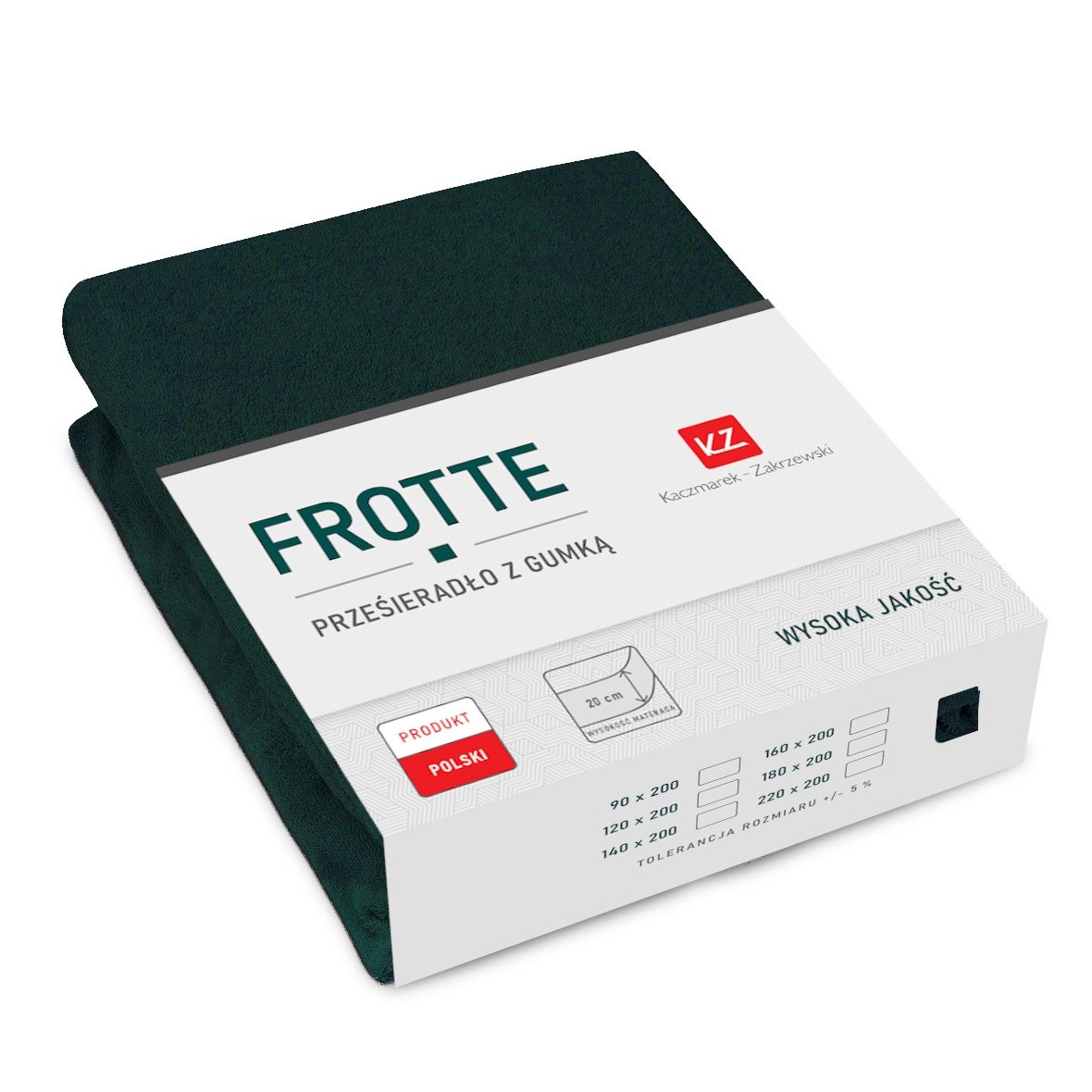 Prześcieradło frotte z gumką 180x200 ciemnozielone GRUBE
