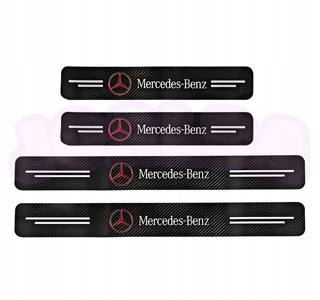 OCHRONNE nakładki NAKLEJKI folia NA PROGI logo MERCEDES BENZ carbon 4 szt.