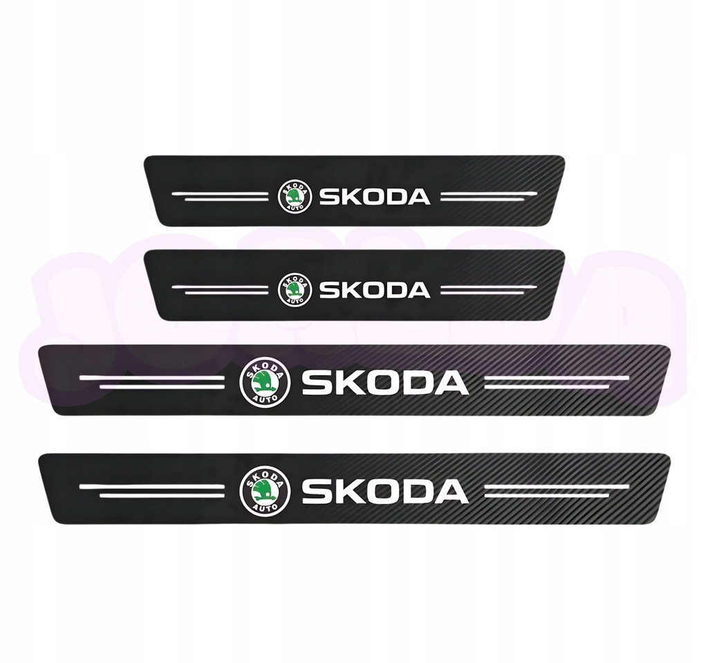 OCHRONNE nakładki NAKLEJKI folia NA PROGI logo SKODA carbon 4 szt.