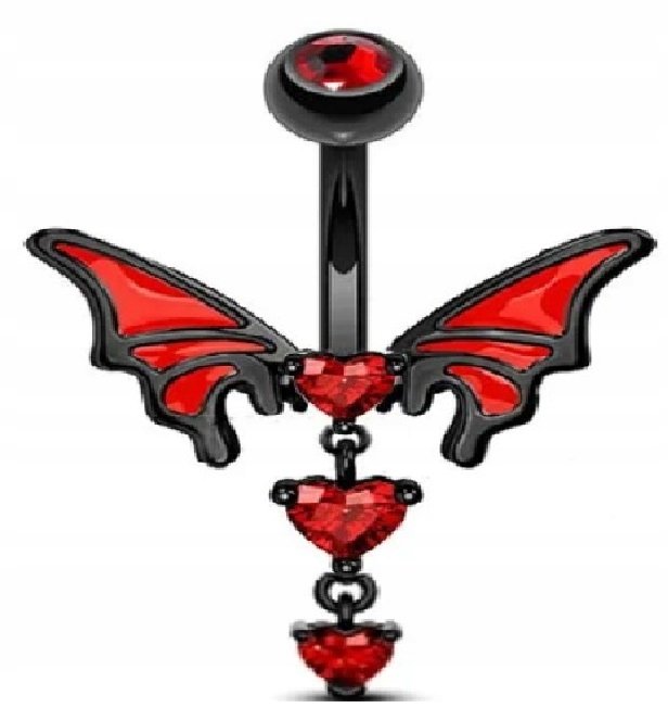 KOLCZYK DO PĘPKA NIETOPERZ SERCE SERDUSZKO CYRKONIE GOTHIC PUNK STAL SS316L