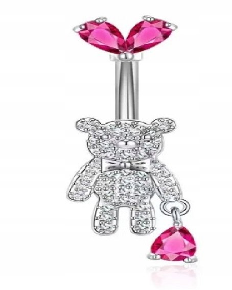 KOLCZYK DO PĘPKA ŚLICZNY MIŚ CYRKONIE PUNK STAL SS316L