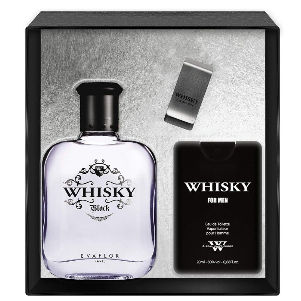 SET EVAFLOR Whisky Black EDT spray 100ml + EDT spray 20ml EDT + CLIP