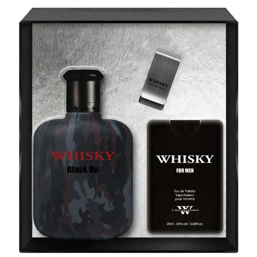 SET EVAFLOR Whisky Black Op EDT spray 100ml + EDT spray 20ml EDT + CLIP
