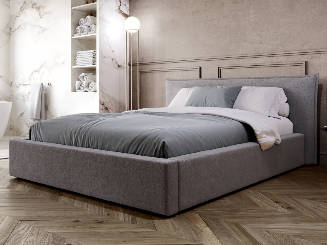 Łóżko tapicerowane z pojemnikiem 160x200 szare PRO line 19 Soro 90