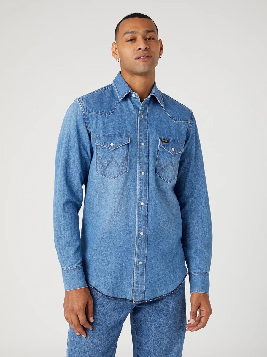 Wrangler Heritage Shirt Męska Koszula Jeansowa Jeans Authentic Blue W5D1Em32F-Xl