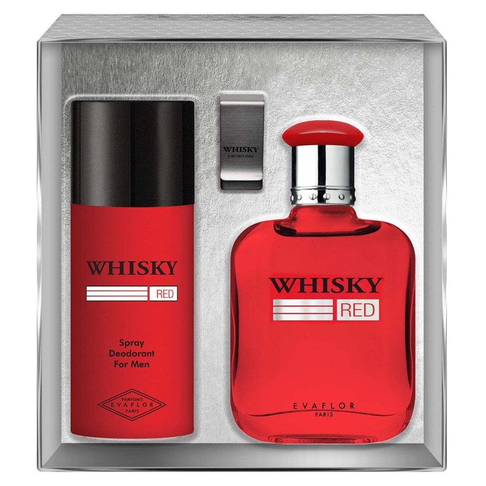 SET EVAFLOR Whisky Red EDT spray 100ml + DEO spray 150ml + CLIP