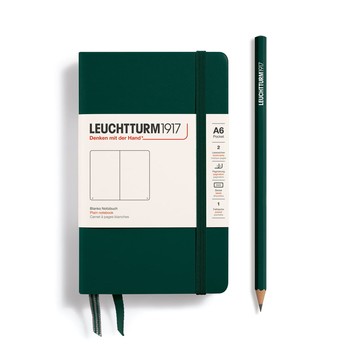 Notatnik Leuchtturm1917 Pocket A6, twarda oprawa, gładki, Forest Green