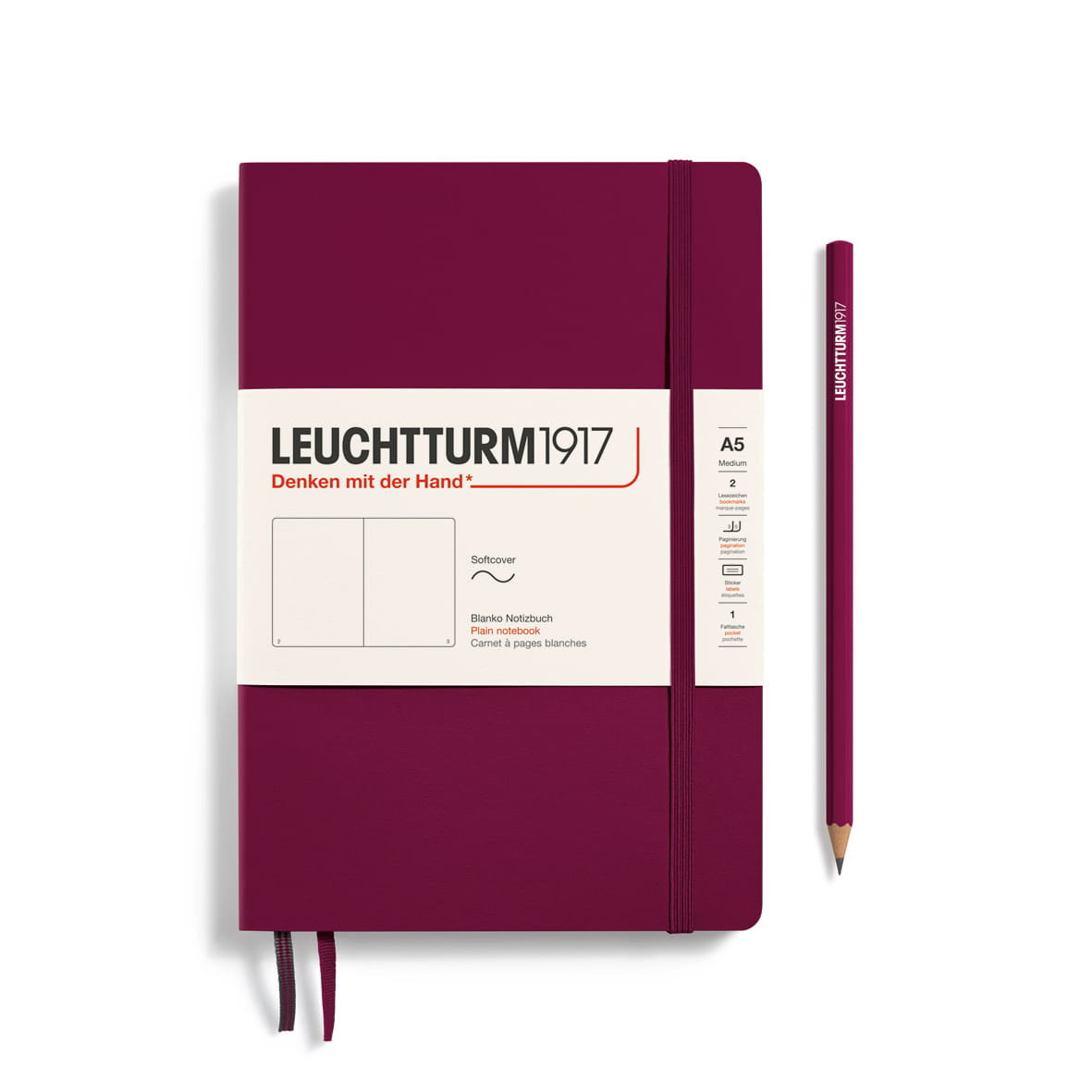 Notatnik Leuchtturm1917 Medium A5, miękka oprawa, gładki, bordowy