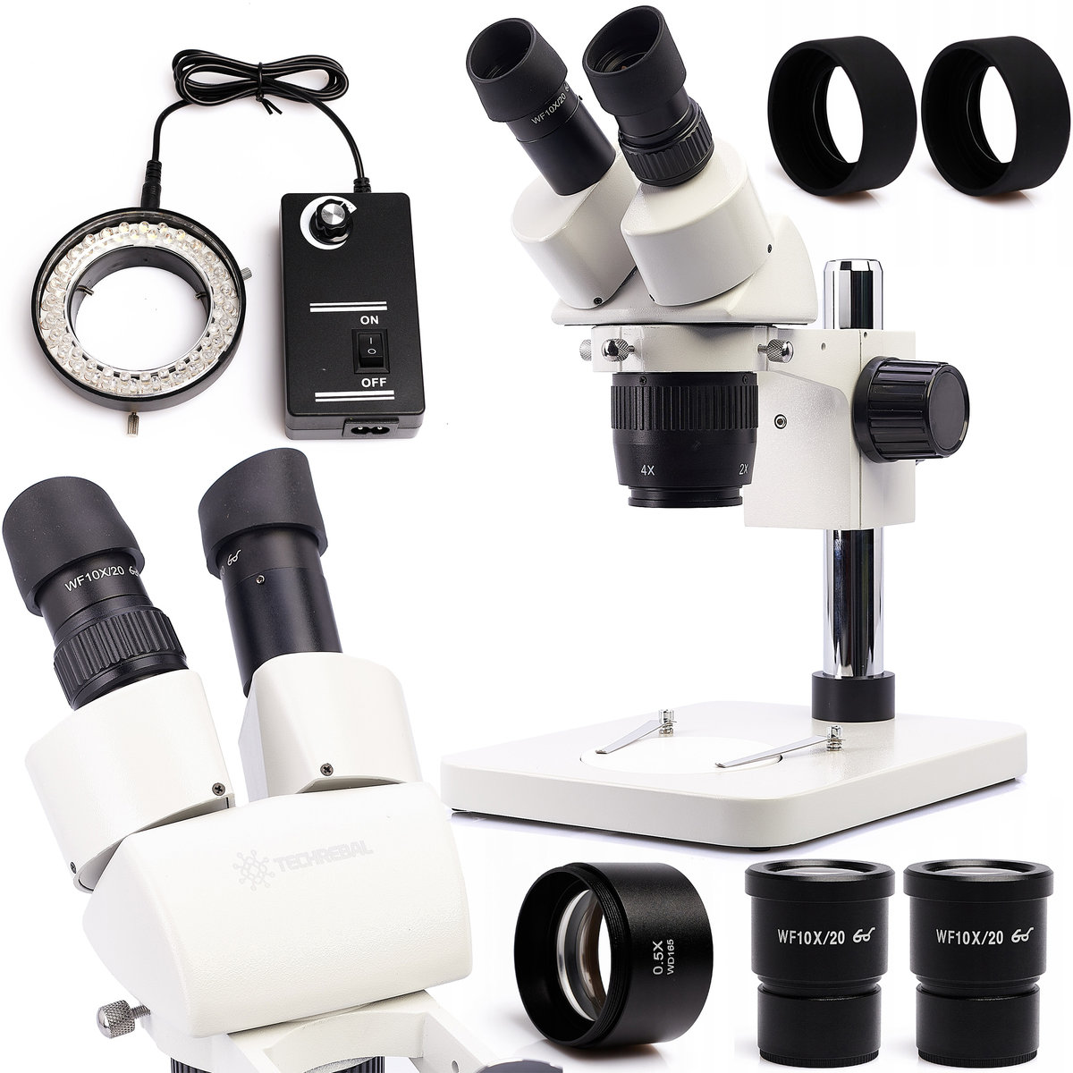 Mikroskop Stereoskopowy Techrebal K10E 10-40x Regulowane Oświetlenie LED 56x Obiektyw 0,5x Zestaw