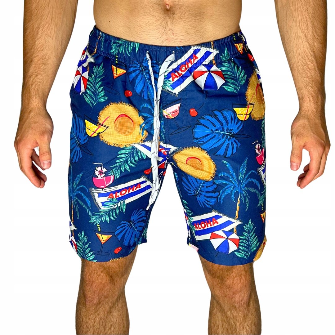 Spodenki Plażowe Szorty Młodzieżowe Męskie Hawajskie Kąpielówki Siatka L