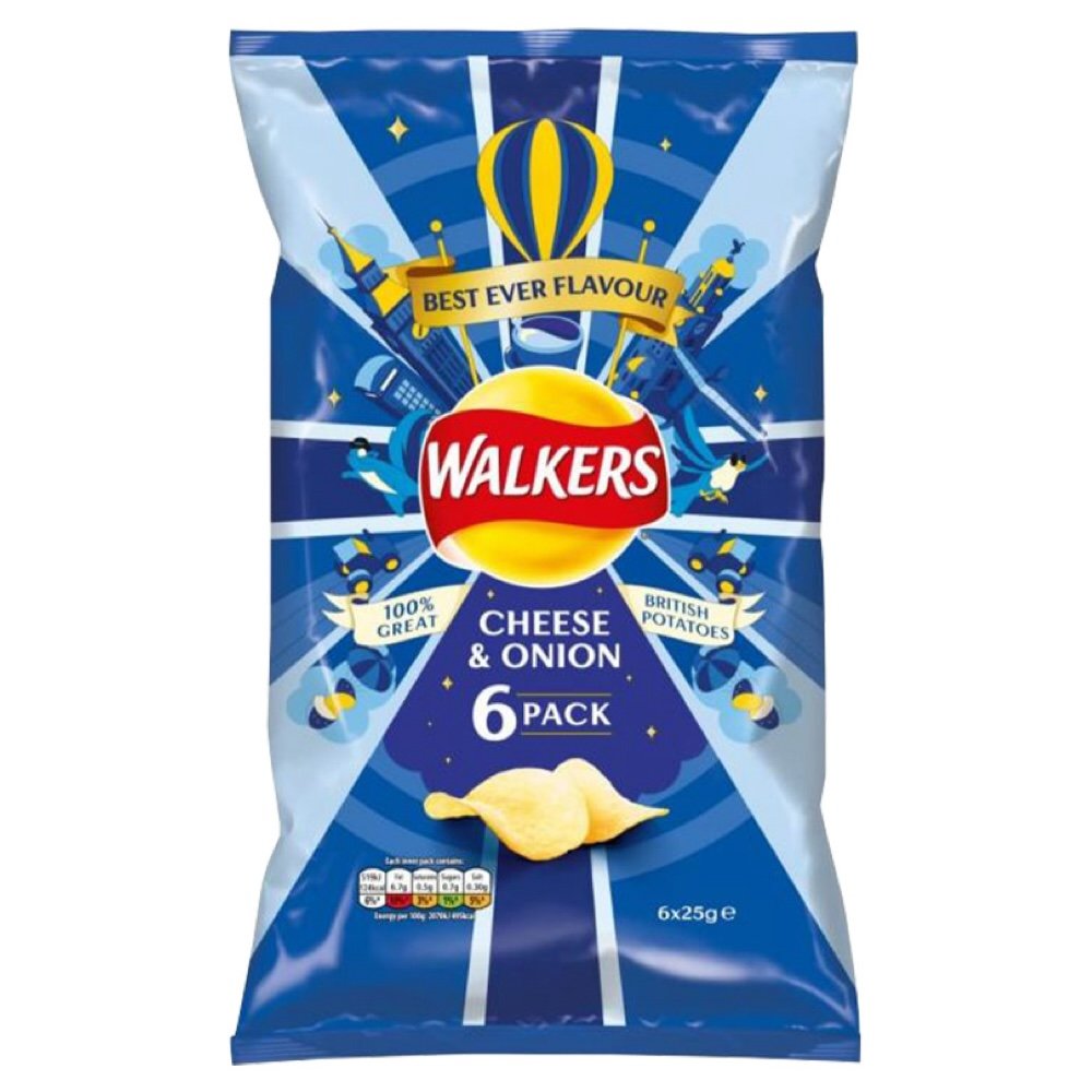 Walkers Cheese & Onion chipsy ziemniaczane o smaku sera i cebuli 6x25 g