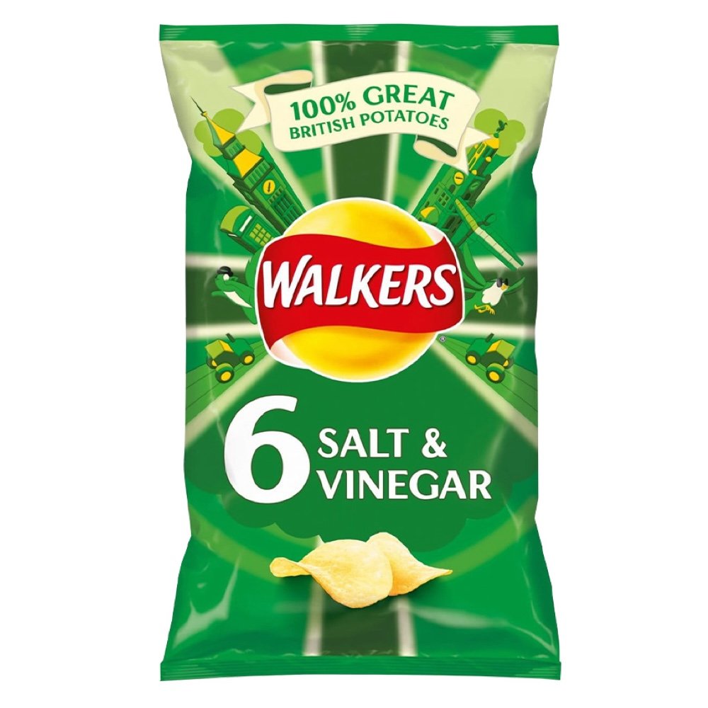 Walkers Salt & Vinegar chipsy ziemniaczane o smaku soli i octu 6x25 g