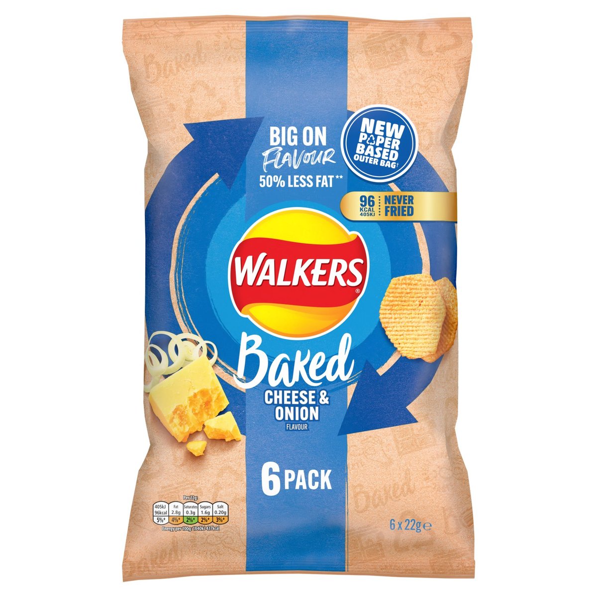 Walkers Baked Cheese & Onion pieczone chipsy ziemniaczane o smaku sera i cebuli 6x22 g