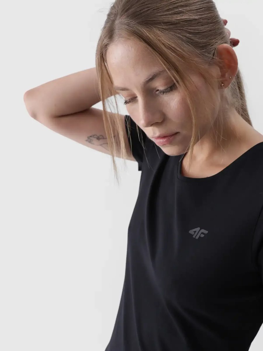 T-shirt slim gładki damski 4F 4FWMM00TTSHF1845-20S Czarny