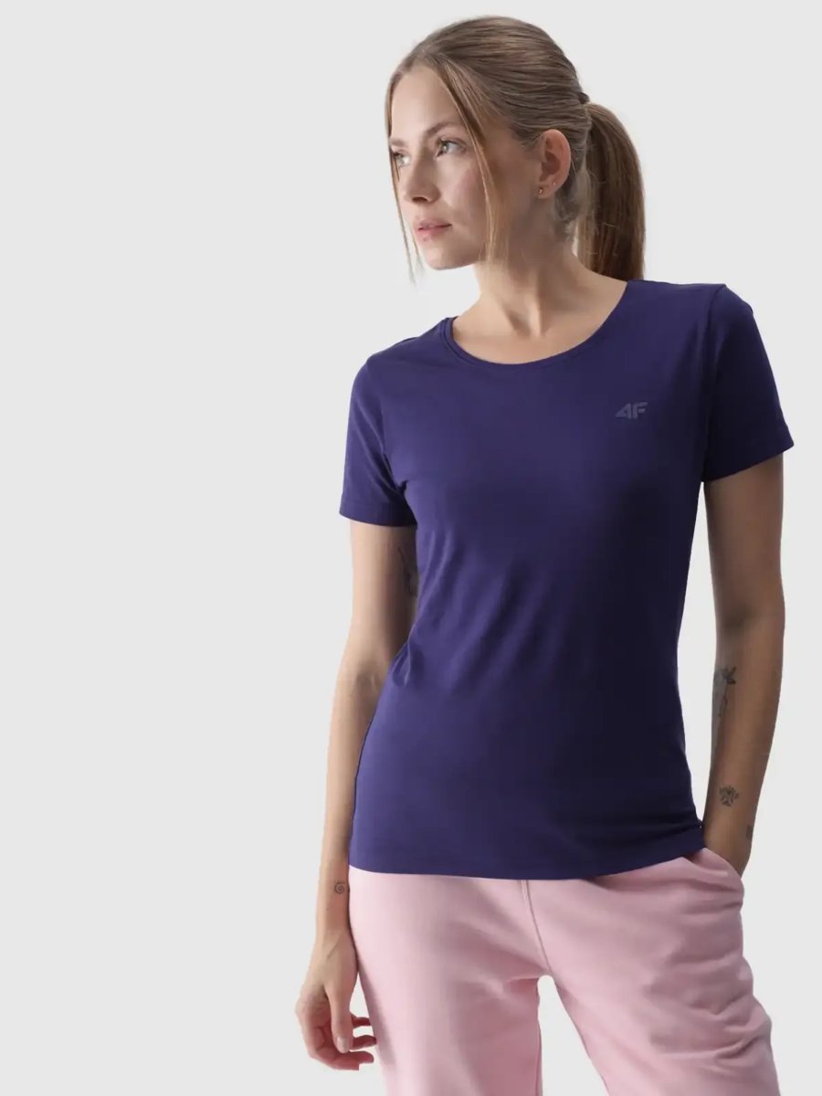 T-shirt slim gładki damski 4F 4FWMM00TTSHF1845-31S Granatowy