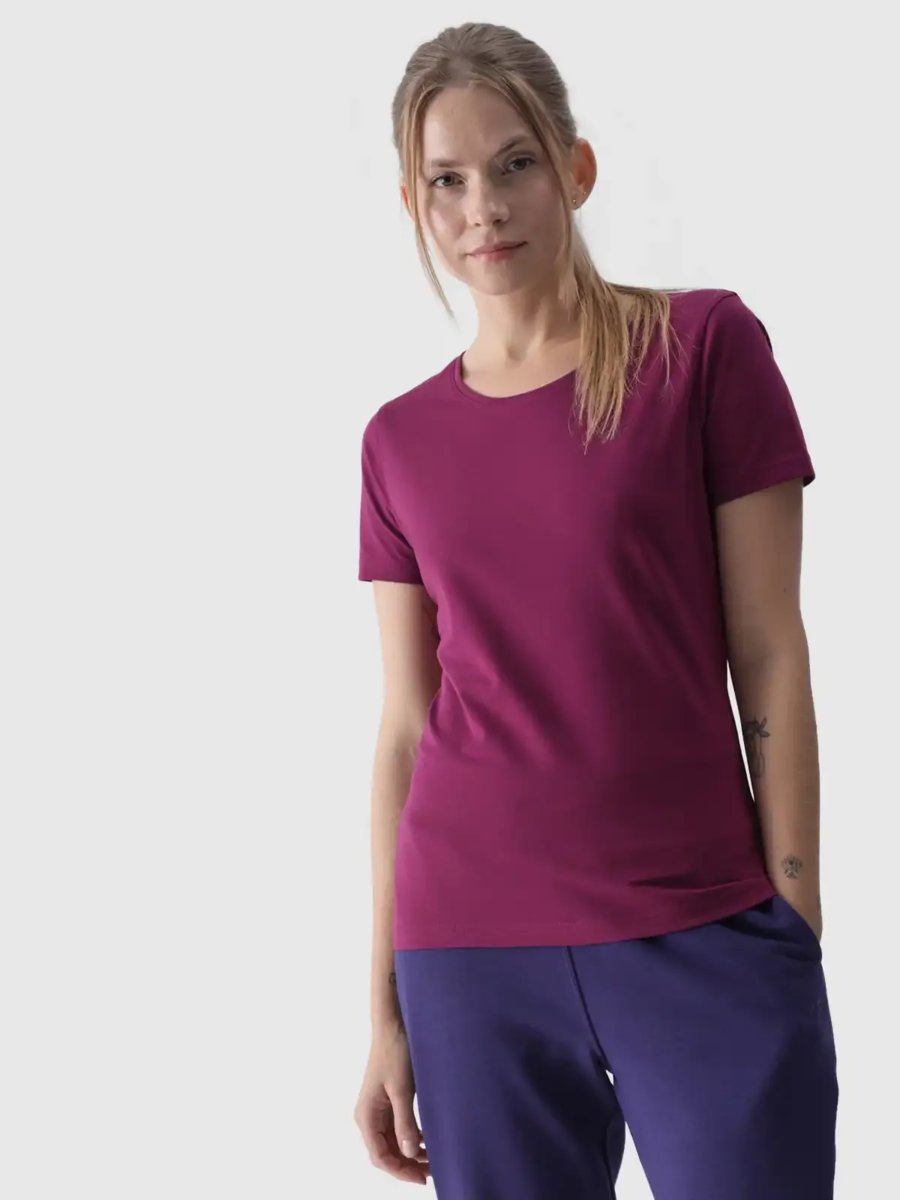 T-shirt slim gładki damski 4F 4FWMM00TTSHF1845-51S Fioletowy