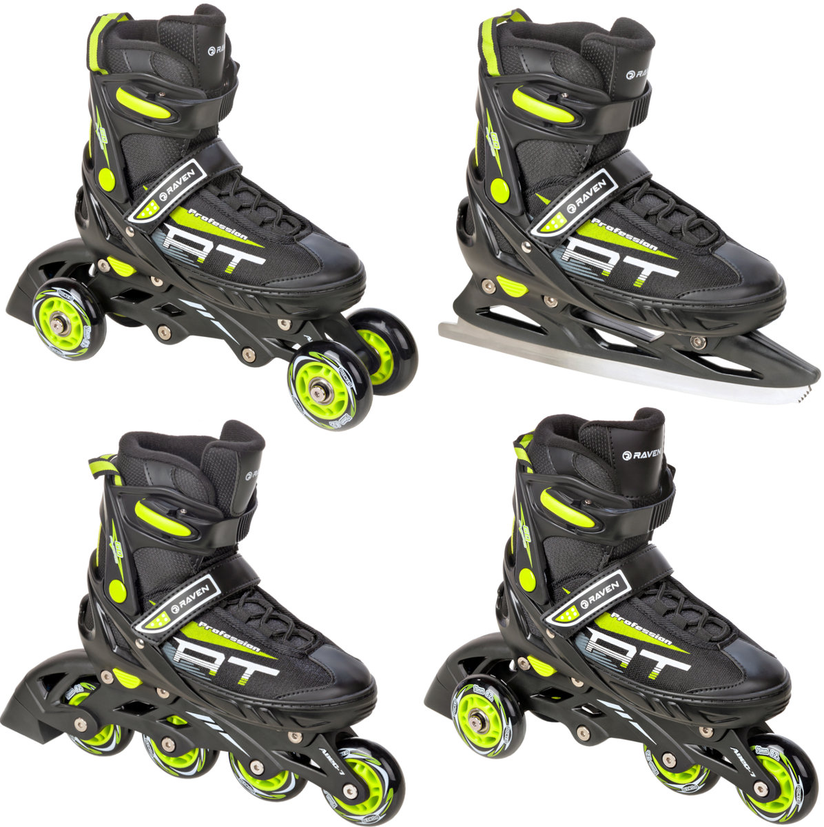 Rolki Wrotki Łyżwy 4w1 RAVEN Profession Black/Lime 28-32