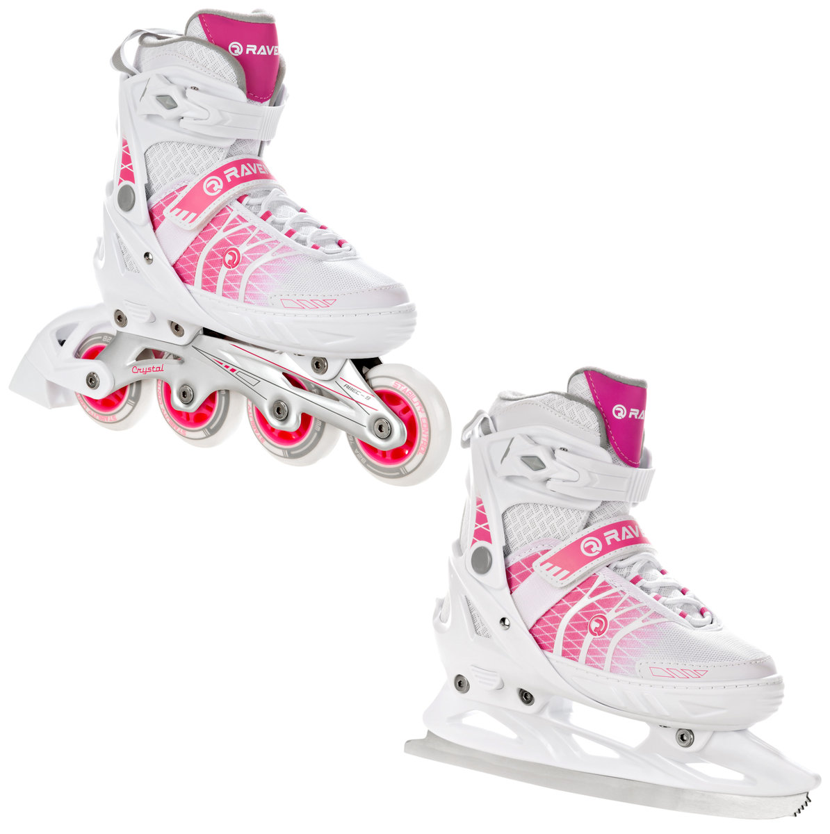 Rolki Łyżwy 2W1 Raven Crystal White/Pink 38-42