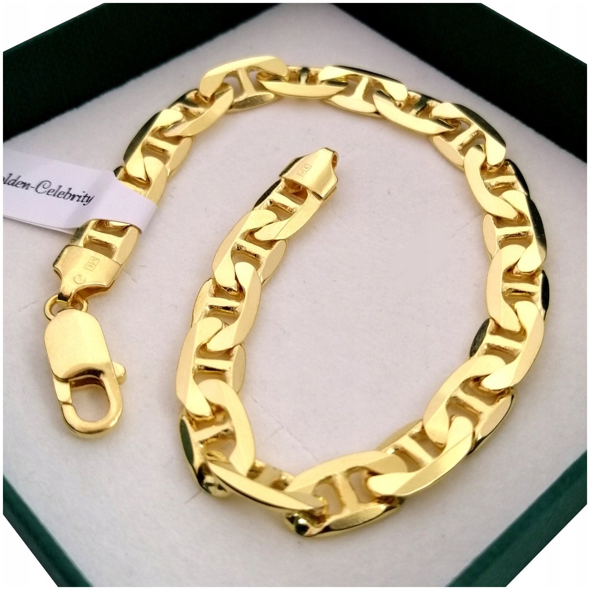 ELEGANCKA SOLIDNA BRANSOLETKA ZŁOTA MĘSKA GUCCI 7,5MM SREBRO 925 NA PREZENT
