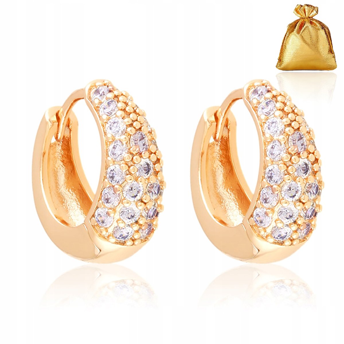 ZŁOTE KOLCZYKI KÓŁKA KOŁA Z CYRKONIAMI 18K ZE STALI CHIRURGICZNEJ + DARMOWE DODATKI