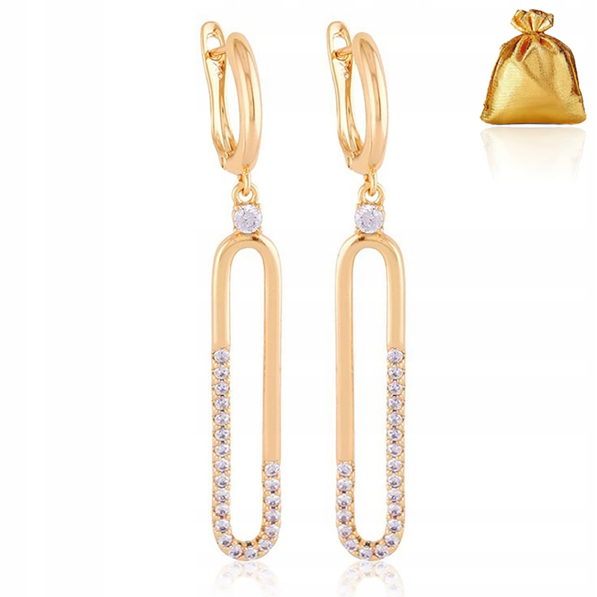 PIĘKNE ZŁOTE POZŁACANE KOLCZYKI WISZĄCE Z CYRKONIAMI STAL CHIRURGICZNA 18K