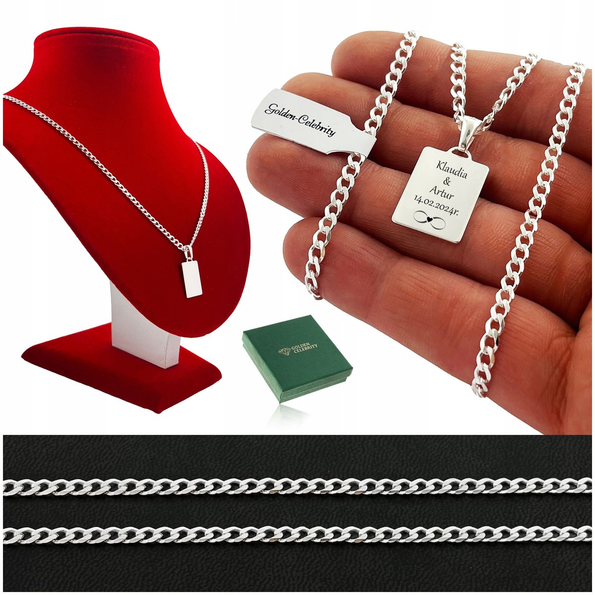 SREBRNY ŁAŃCUSZEK MĘSKI PANCERKA + NIEŚMIERTELNIK Z GRAWEREM 925 NA PREZENT