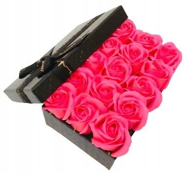 KWIATY MYDLANE RÓŻOWE RÓŻE flower box czarny dla kobiety UROCZYSTOŚCI dar