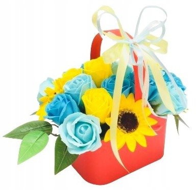 BUKIET kwiaty mydlane słonecznik W KOSZYKU prezent imieniny urodziny DUŻY
