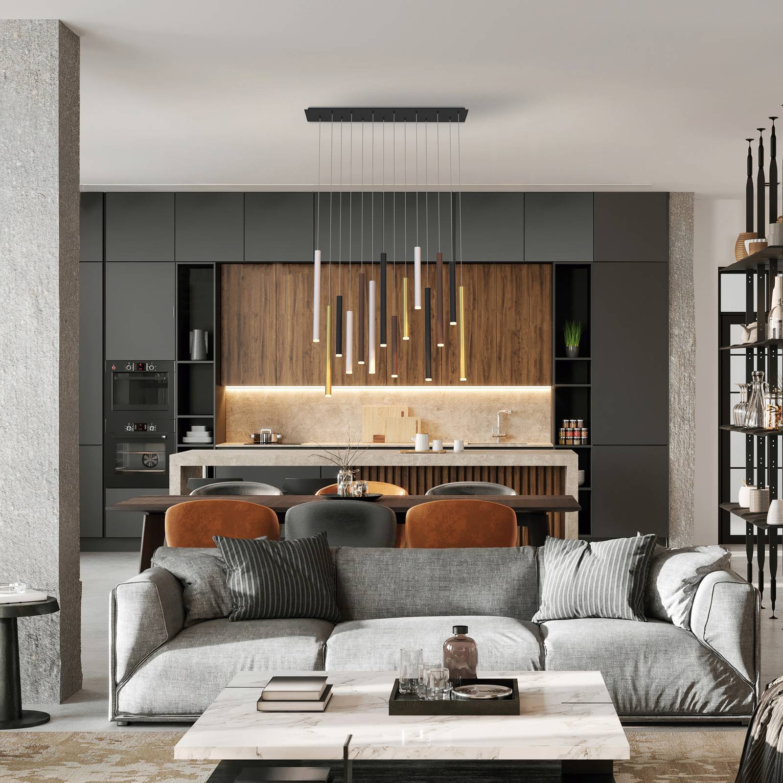 Mantra Iluminación Lampa wisząca LED Cala, 14 świateł, długa, aluminium, żelazo