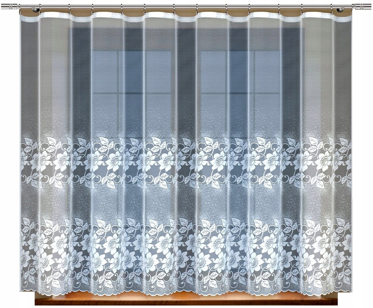 Firana żakardowa wzór 23867 300x160cm w kwiaty, polski prod. (z taśmą)