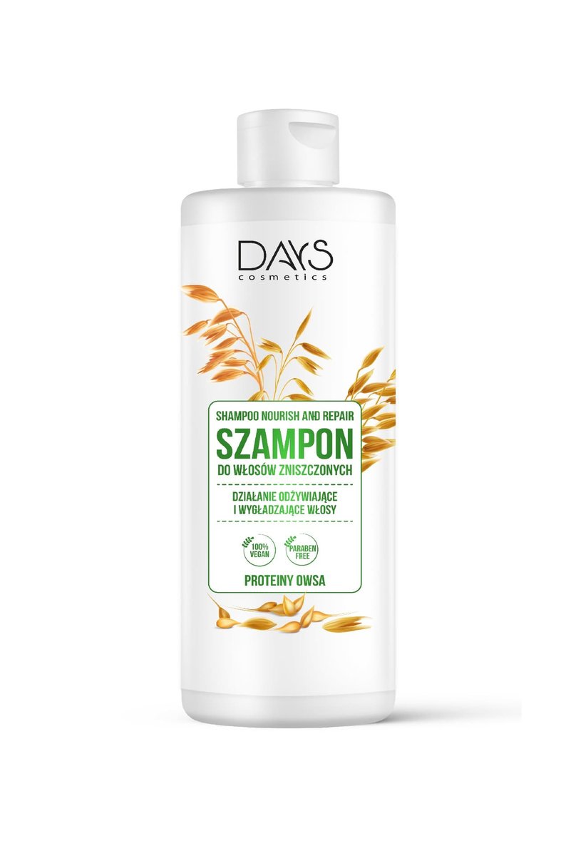 Days Cosmetics, Szampon do włosów z proteinami owsa, 400ml