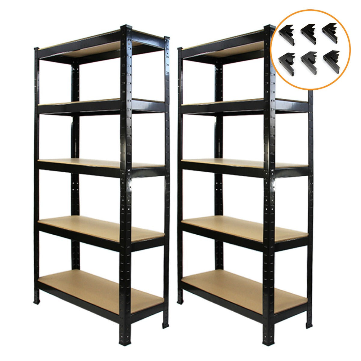 2 x T-RAX Jednostki Regałowe Czarny Metal 75cm x 150cm x 30cm z Darmowymi Łącznikami Bay