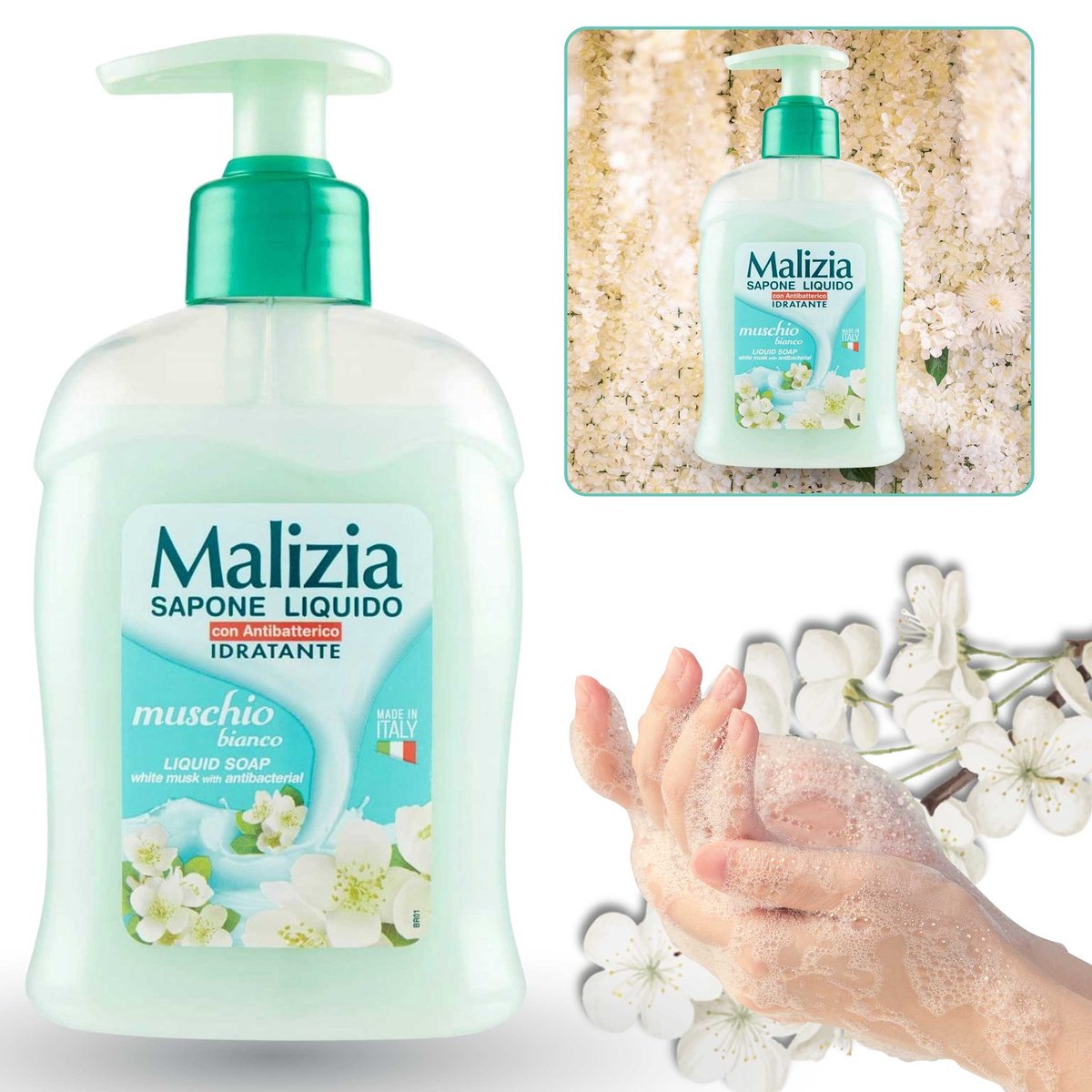 Malizia, Orzeźwiające mydło w płynie, z pompką, Białe Piżmo, 1000ml