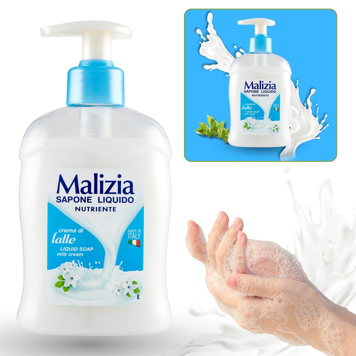 Malizia, mydło w płynie, z pompką - Śmietanka z mlekiem, 300 ml