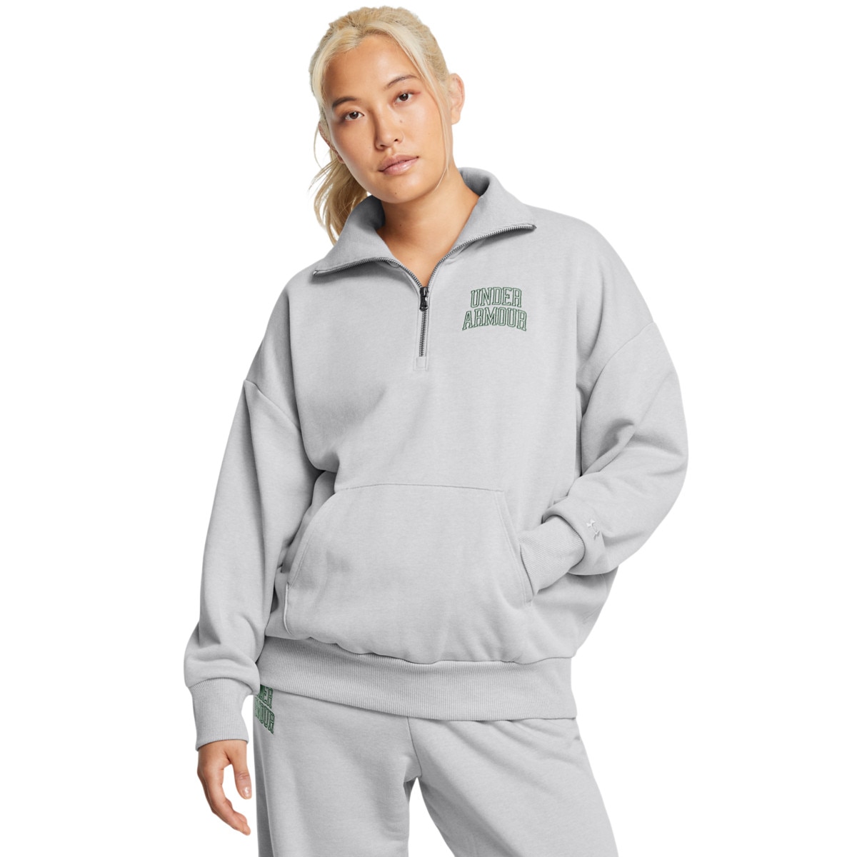 Damska bluza dresowa nierozpinana bez kaptura Under Armour UA Icon Hwt Terry Os Qz - szara - UNDER ARMOUR