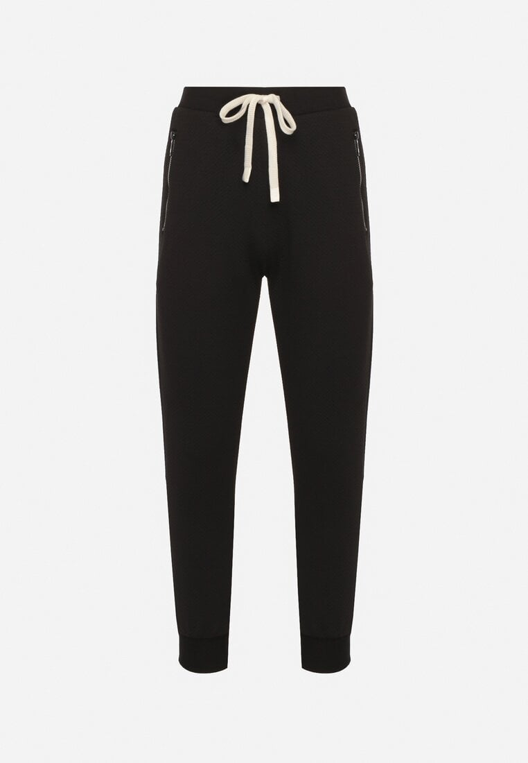Czarne Spodnie Dresowe z Bawełną z Wysokim Stanem Arliera