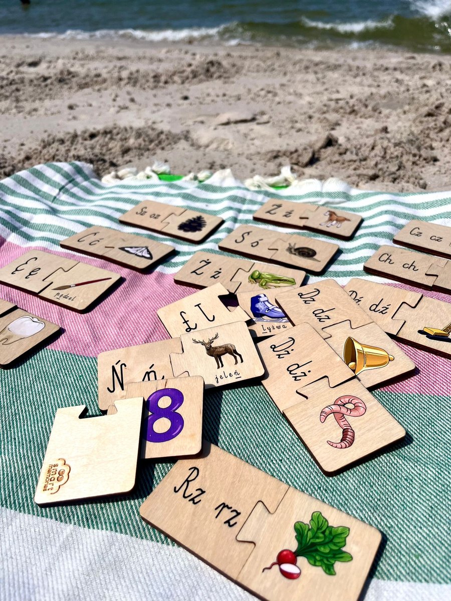 Drewniane puzzle literki dla dzieci - Nauka alfabetu, polskie znaki