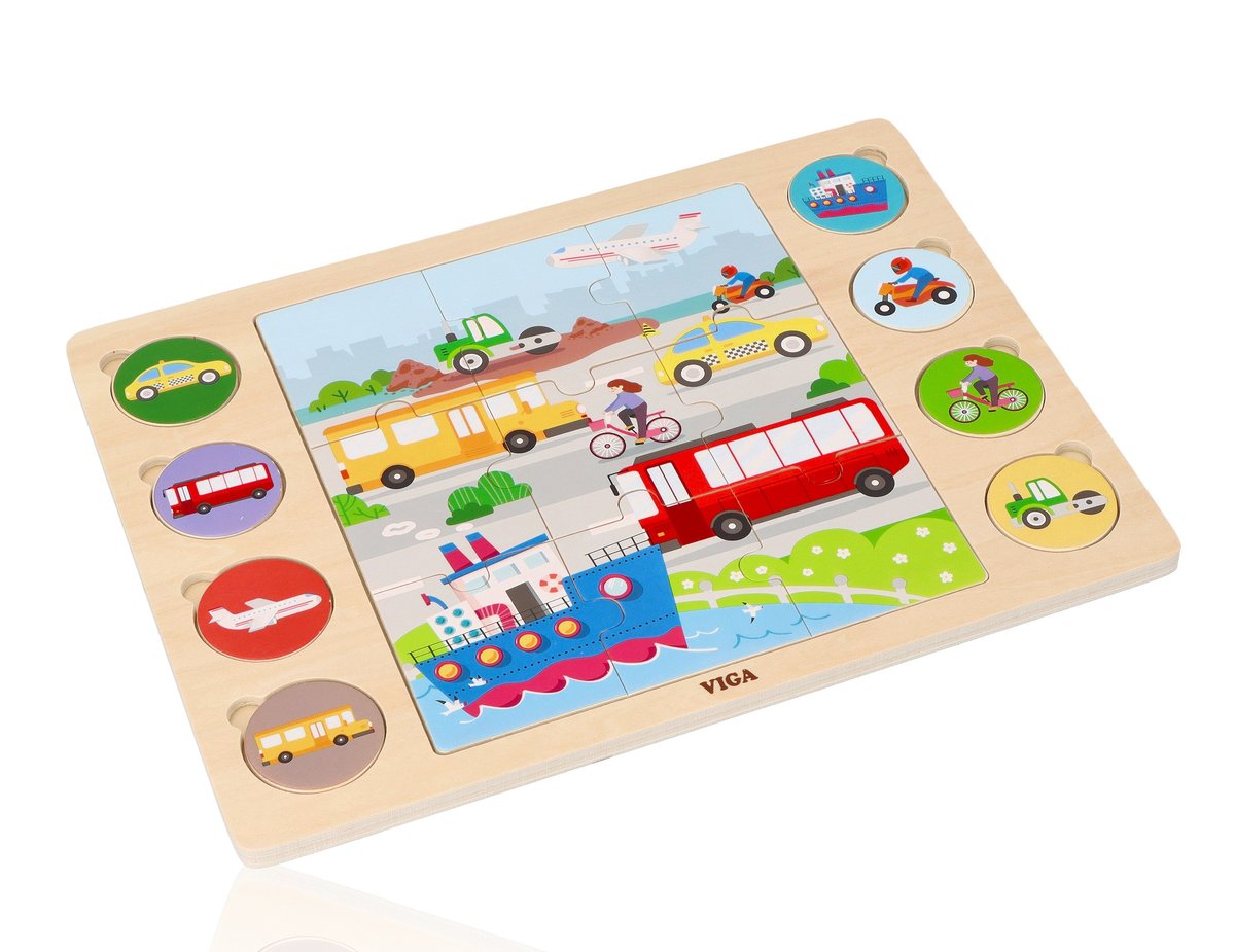 Układanka 2w1 Pojazdy- puzzle i gra odszukaj cień