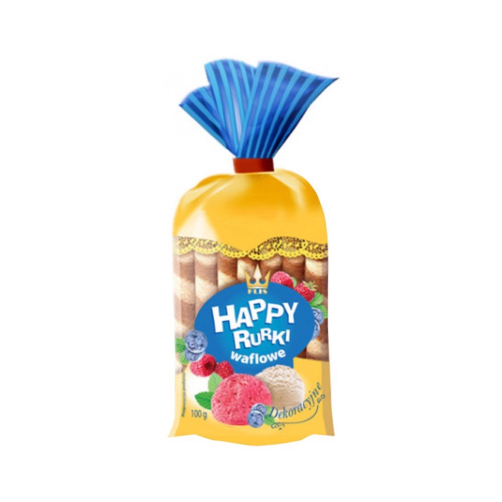 Happy Rurki Waflowe - Z Nadzieniem o Smaku Malinowym i Śmietankowym 100G