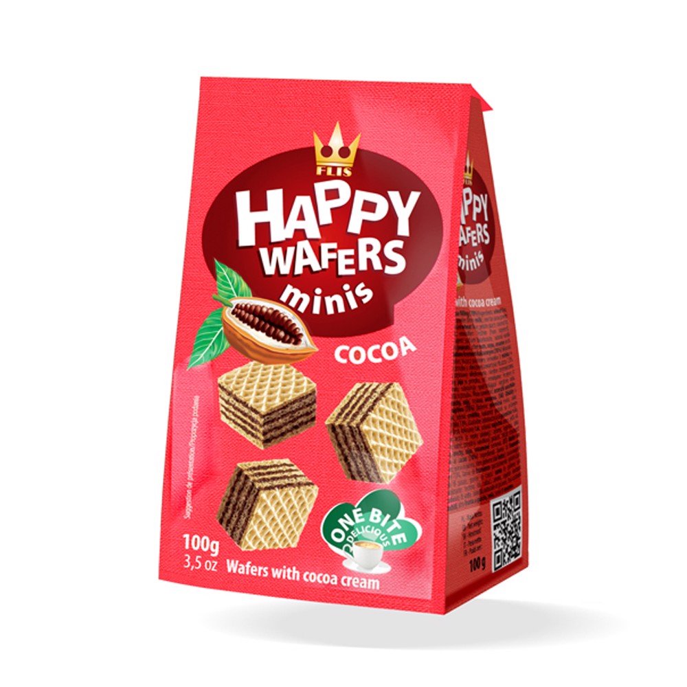 FLIS Happy Wafers Minis Cocoa - Wafle z Kremem Kakaowym 100G