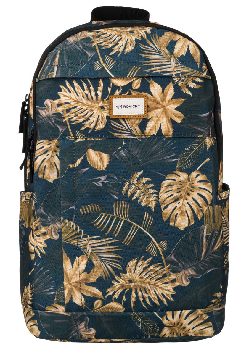Plecak damski młodzieżowy z tkaniny Rovicky miejski plecak roślinny wzórz kieszeniami do szkoły, różnokolorowy złoty