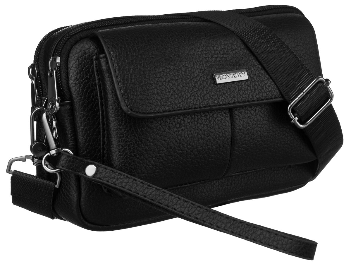 Torebka damska skóra ekologiczna Rovicky listonoszka na ramię crossbody na suwak, czarny